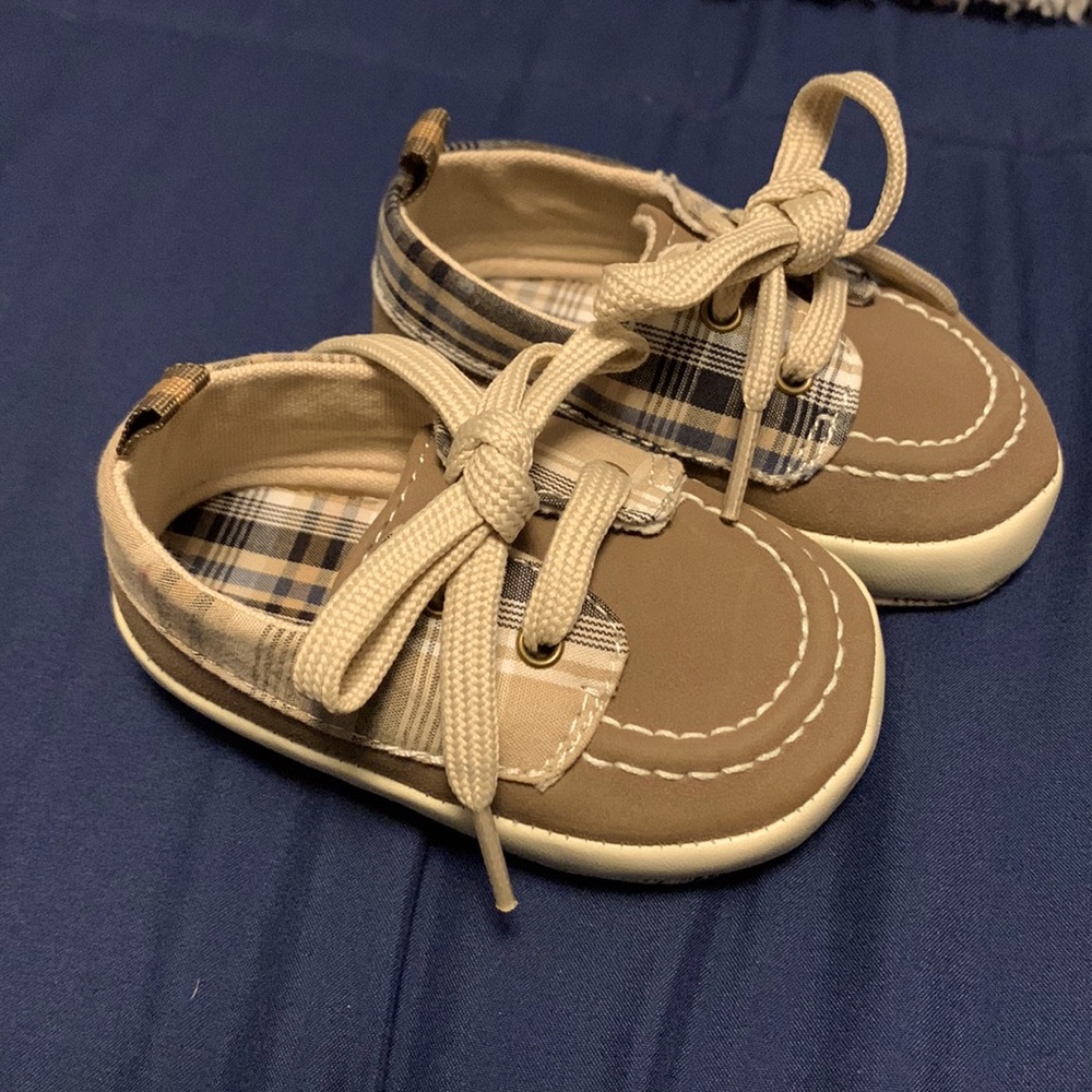 Infant Brown and Blue Size 2 Shoe pair